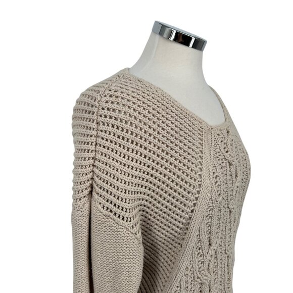 Reiss Open Knit Scoop Neck Beige Cableknit Sweater Size Large - Picture 5 of 13